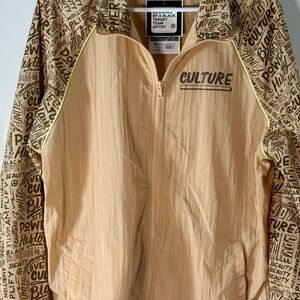 Target Beige 'Culture' Bomber Jacket with Brown Script Sleeves